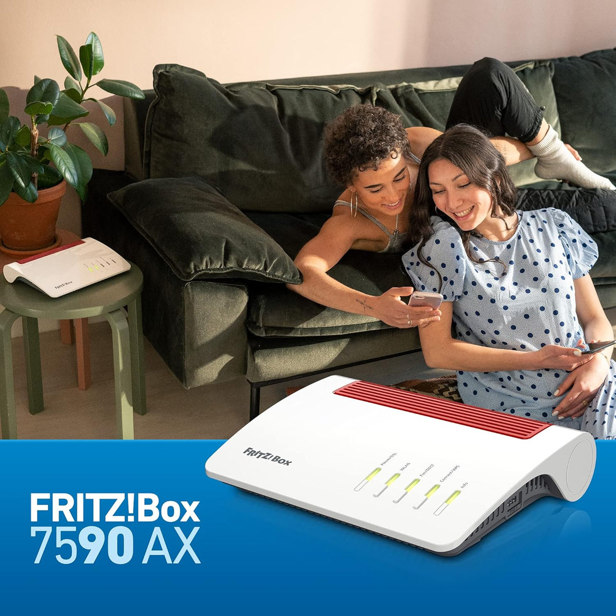 AVM Fritz!Box 7590 AX (Wi-Fi 6 DSL-Router mit 2.400 MBit/s (5GHz) & 1.200 MBit/s (2,4 GHz),bis zu 300 MBit/s mit VDSL-Supervectoring 35b,WLAN Mesh,DECT-Basis,deutschsprachige Version)