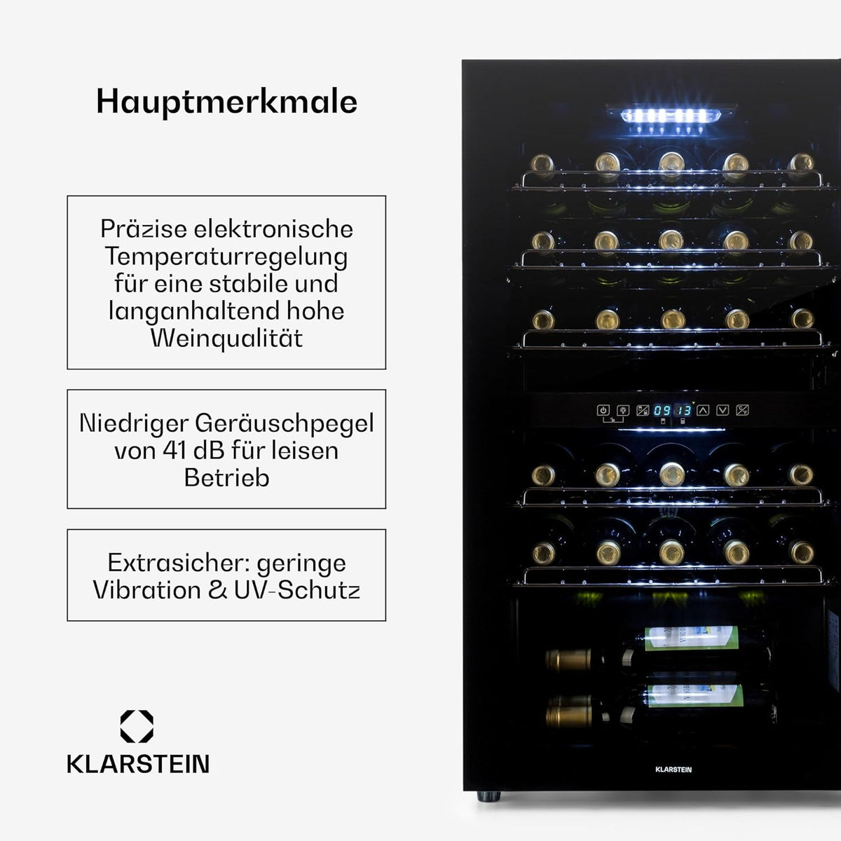 Klarstein Weinkühlschrank, 2 Zonen Getränkekühlschrank Klein, Freistehender Kleiner Weinschrank 80L, Wein-Kühlschrank mit Glastür, Indoor/Outdoor Flaschenkühlschrank, Wine Fridge 29 Flaschen