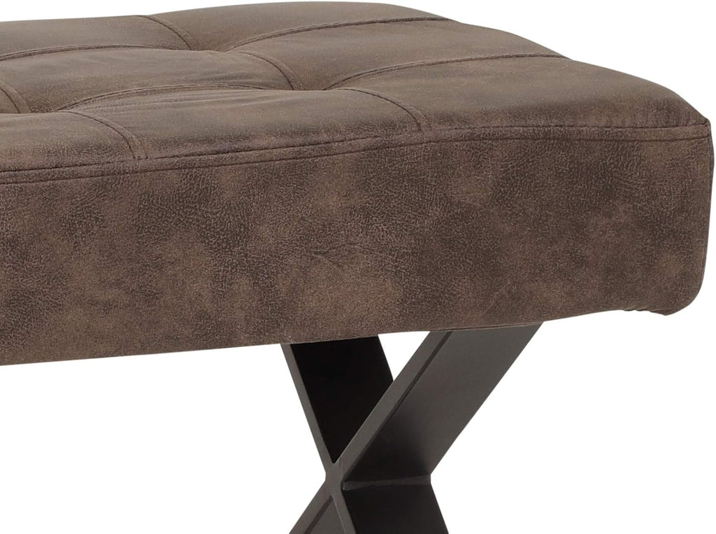 Hela Tische, Sitzbank Esszimmerbank Donna, Bezug Softex Vintageoptik Braun, X-Metallgestell Anthrazit, 140x45x48 cm