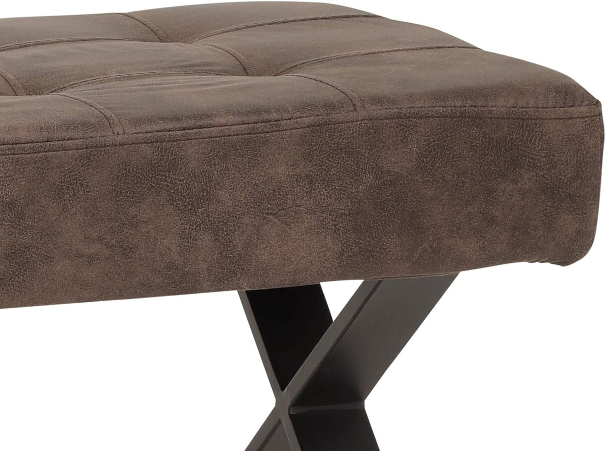 Hela Tische, Sitzbank Esszimmerbank Donna, Bezug Softex Vintageoptik Braun, X-Metallgestell Anthrazit, 140x45x48 cm
