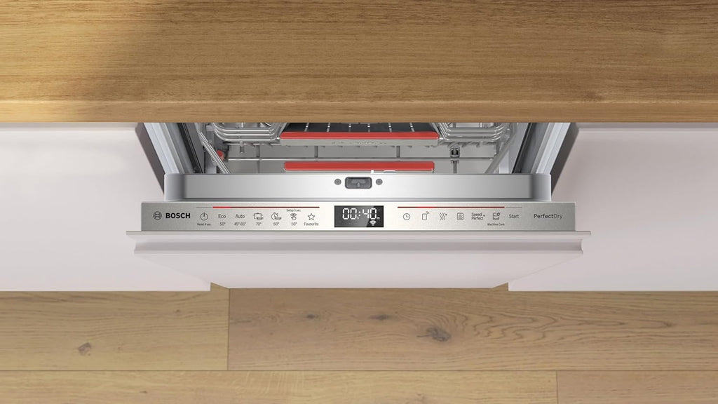 Bosch SPV2IKX10E Serie 2 Smarter Geschirrspüler vollintegriert, 45 cm breit, Besteckkorb, Extra Trocknen auf Knopfdruck, InfoLight roter Lichtpunkt am Boden, AquaStop Schutz gegen Wasserschäden, Weiß