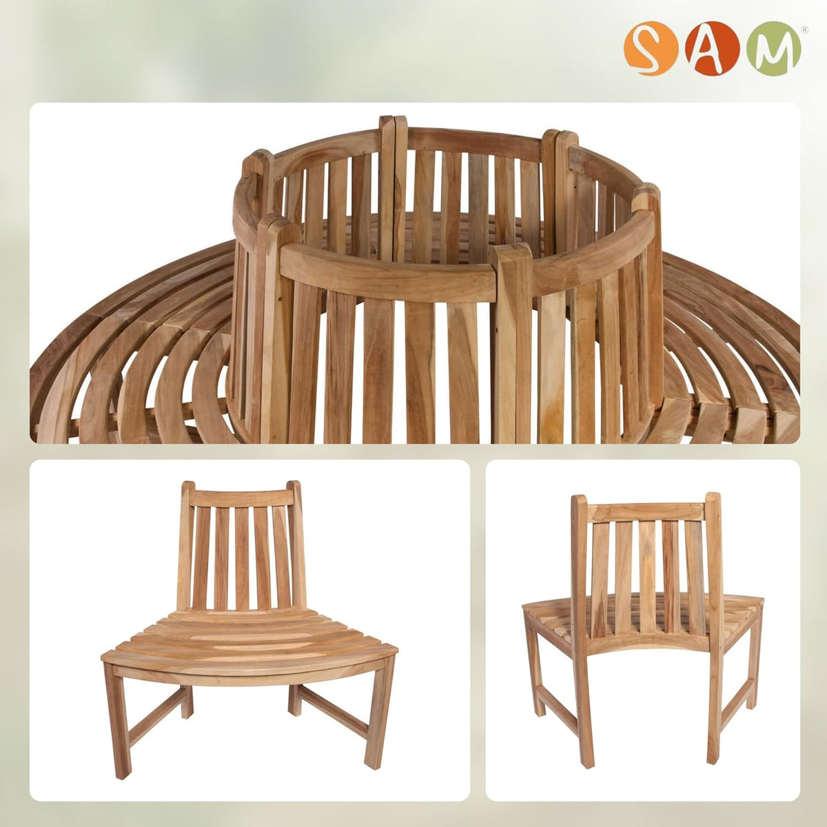 SAM Baumbank Timo, 360° kreisrunde Gartenbank, Teakholz massiv, Holzbank aus Massivholz, Sitzbank für den Garten, Durchmesser 180 cm, komplette Rundbank