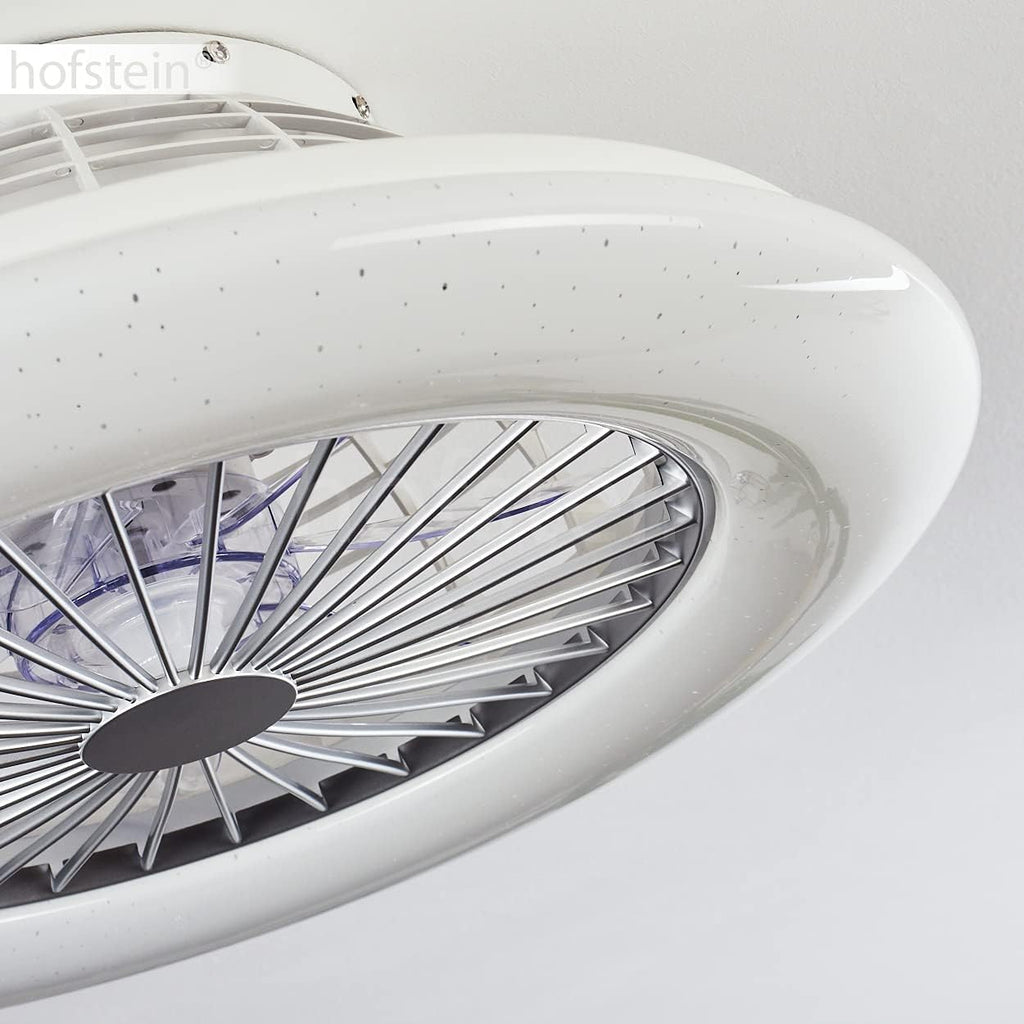 LED Deckenventilator Piraeus, Deckenlampe mit Ventilator aus Metall und Kunststoff in Weiß, RGB Farbwechsler, über Fernbedienung dimmbar, Timer und Nachtlicht, 40 Watt, 2200 Lumen, 3000-6500 Kelvin