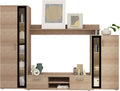 Mirjan24 Wohnwand Bentley, Praktische Anbauwand, Schrankwand, Mediawand, mit viel Stauraum, Top-Qualität (Country Oak Grey/Schwarz, mit LED Beleuchtung)