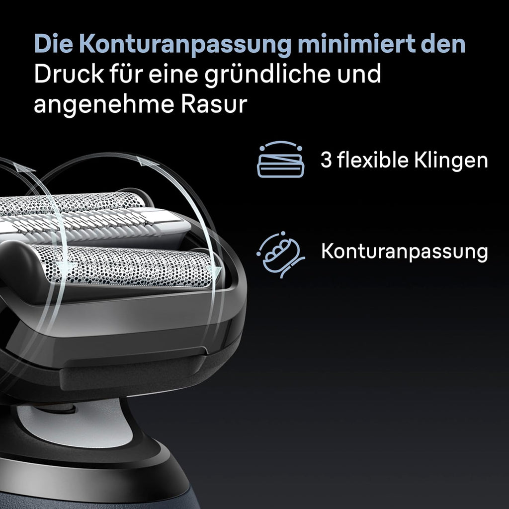 Braun Series 6 Elektrorasierer Herren, Rasierapparat mit 60 Min. Akku, 4in1 SmartCare Reinigungsstation, +2 Aufsätze, Kabelloser Nass- und Trockenrasierer für Männer, Wasserdicht, 62-S7650cc, Silber