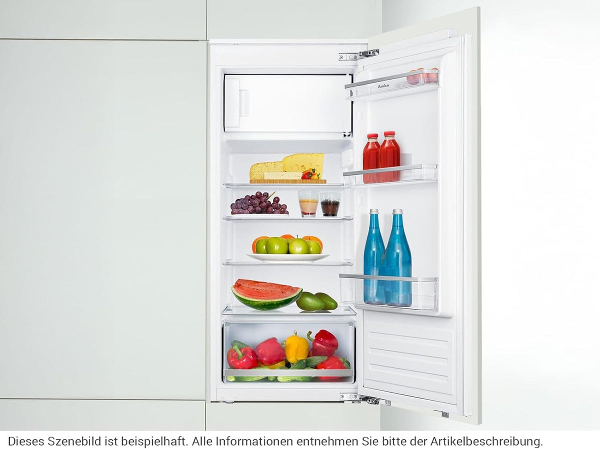 Amica Einbau‑Kühlschrank mit Gefrierfach Festtür‑Technik 1220 mm Nische elektronische Steuerung Inverter‑Motor LED Beleuchtung 122,1 x 54 x 54 cm – Einbau Kühl Gefrierkombination