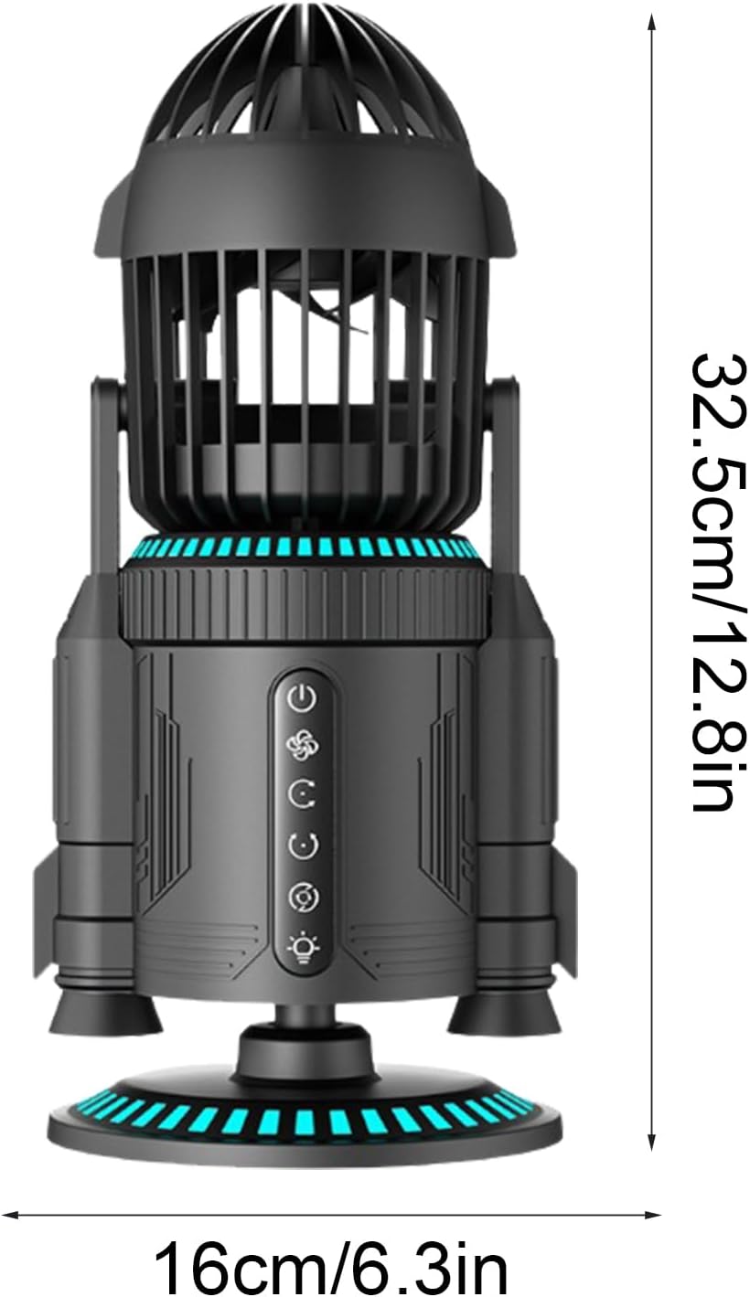 Generico Desk Fan – Powerful USB 16 x 14,8 x 32,5 cm, Rocket Style Personal Fan | Quiet Rotating 5000RPM Air Circulator with Colorful RGB Light for Home Dorm School Workplace Living Room Cooling