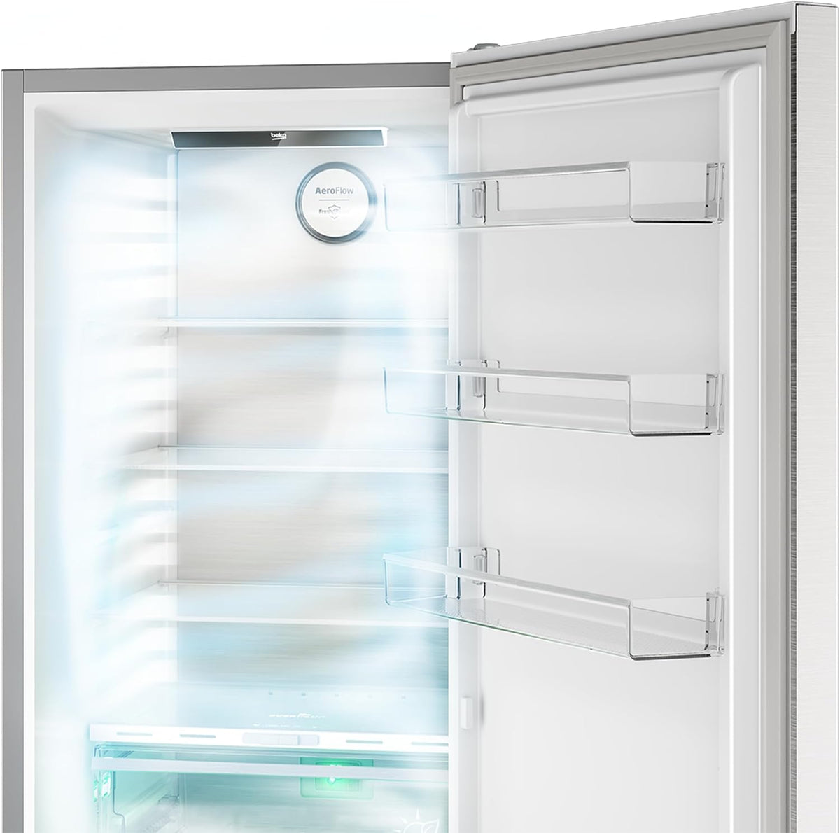 Beko B7RCNE408HG freistehende Kühl/-Gefrierkombination, 355 l Nettovolumen, 249 l Kühlen, 106 l Gefrieren, NoFrost, AeroFlow, HarvestFresh, Multizone, 3 Gefrierschubladen, Manhattan Gray