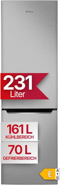 Amica Kühl‑Gefrierkombination freistehend 231 l Total NoFrost FreshZone VitControlPlus Superkühlfunktion 170 x 54 x 57,6 cm – Kuehlschrank Freistehend Edelstahloptik