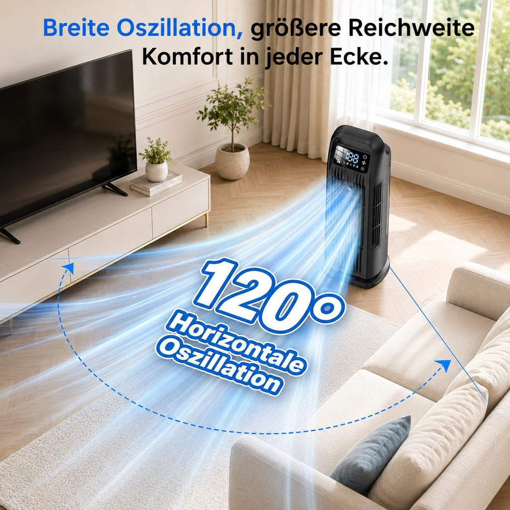 Mobile Klimaanlage ohne Abluftschlauch 6-in-1, Luftkühler mit Wasserkühlung, Mini Klimaanlage Mobil, Klimagerät, 120° Oszillation, 1200ML Tank, 1-12H Timer, Fernbedienung, Mitternachtsschwarz