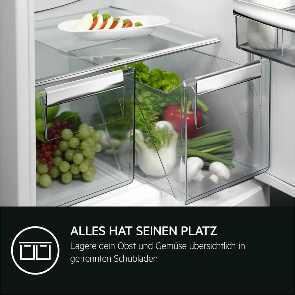 AEG Einbau-Kühl-Gefrierkombination 144.6x56 cm, Serie 5000 ColdSense – Sensoren schützen Frische, 160 L Kühlen & 57 Liter Gefrieren, LowFrost – weniger Eisbildung, LED, Schlepptür, D, TSC5S141DS