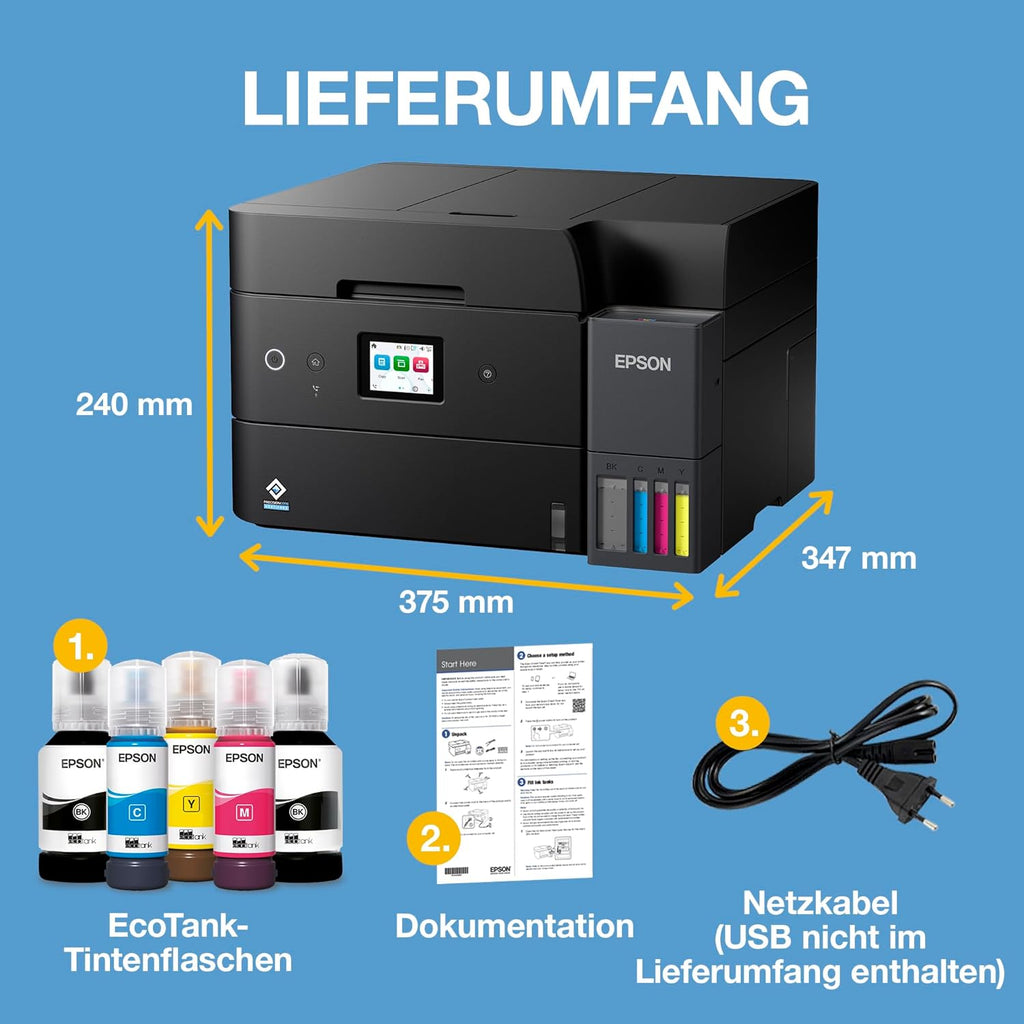 EcoTank ET-4950 Tintentankdrucker | fürs Das Home Office | WLAN & Ethernet | A4 | (Duplex-) Druck, Scannen, Kopieren, Faxen | 6.1 cm Touchscreen | ADF | inkl. Tinte für bis zu 3 Jahre