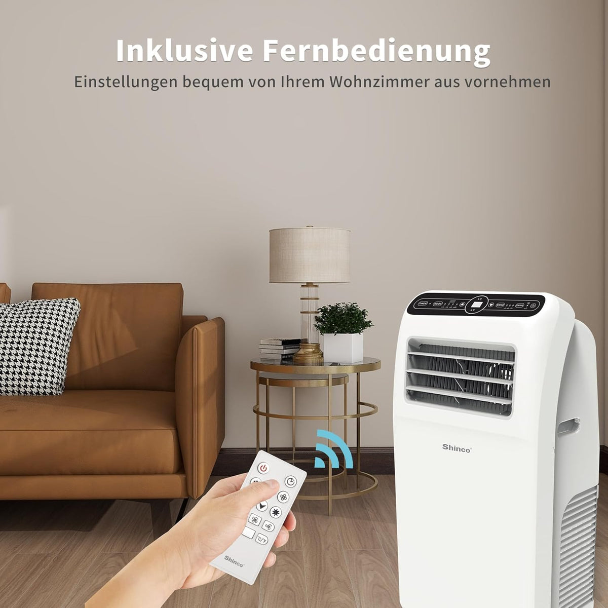 SHINCO Mobile Klimaanlage mit Abluftschlauch, 12000BTU, Kühlung&Heizung&Ventilieren&Entfeuchten, Mobiles Klimagerät mit Fenstermontage-Kit, 24H-Timer, APP, für Räume von etwa 90m³, Weiß