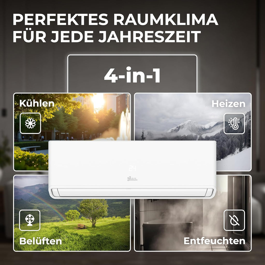 Kältebringer A+++ R290 Split Klimaanlage 12000 BTU (3,7 kW) - mit Heizfunktion, WiFi & App, bis 60m², sehr leise, 5m Kupferleitung, Kältemittel R290, Montagematerial
