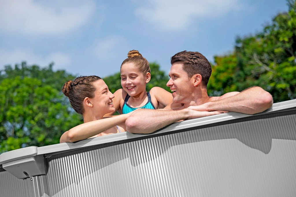 Bestway® Hydrium™ Stahlwandpool 457x122 cm rund – Komplett-Set Granitgrau mit Sandfilteranlage 6.056 l/h, Skimmer, Leiter, Abdeck- & Bodenplane, ChemConnect, 17.430 L, 365 Tage aufstellfähig