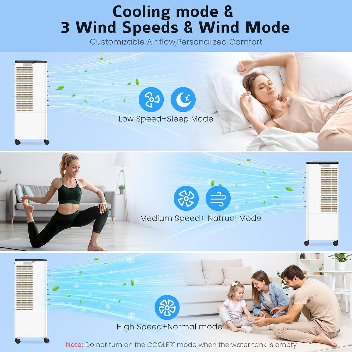 Klimaanlage Mobil Ohne Abluftschlauch, Verdunstungskühler Großer Wassertank 60W, Leiser Turmventilator Schlafmodus, 4 Modi 3 Geschwindigkeiten 1-12h Timer 60/120° Oszillierend Fernbedienung 4 Kühlakku