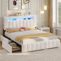 AOGLLATI Polsterbett 160x200 cm mit Stauraum - 4 Schubladen, Doppelbett mit LED-Beleuchtung & Ladestation, Bettgestell mit Kopfteil aus Samt, Bett mit Lattenrost ohne Matratze