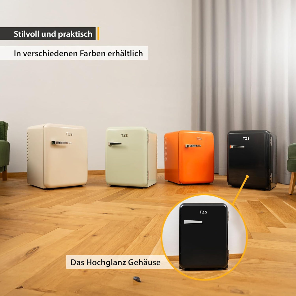 TZS First Austria lautloser Minikühlschrank | Retro Design | Einstellbare Kühlleistung | Türgriff |Thermoelektrisches Kühlsystem | 40L | creme