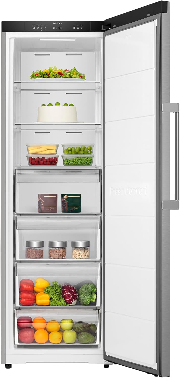Gorenje RN618D6X6WF Kühlschrank, 372 Liter, SmartFit, 185cm Höhe, CrispZone mit Feuchteregler, Wifi, Flaschenhalter, Easy-open Griff, Inverter, BxHxT: 59,5×185,6×60 cm, Edelstahl