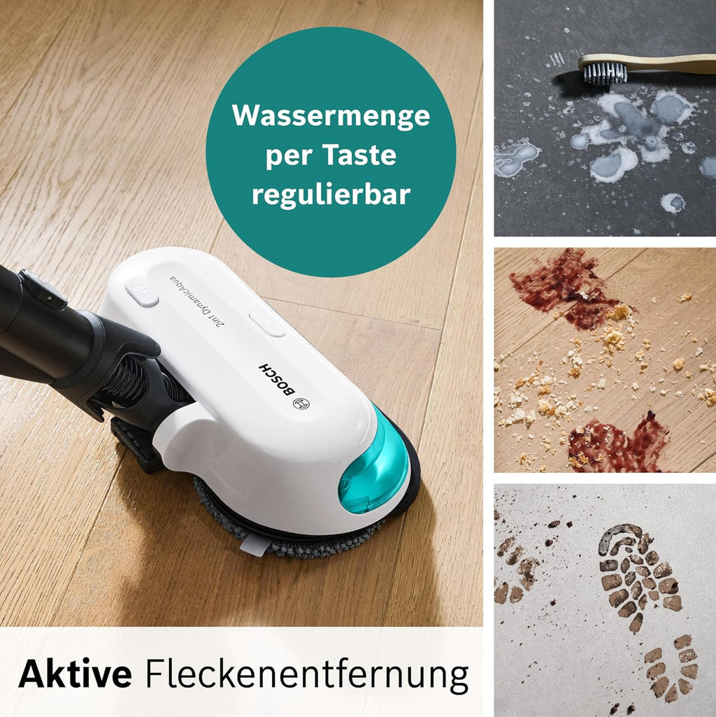 Akku-Staubsauger Unlimited 7 ProHygienic Aqua BKS71HYG1, kabellos, 2in1 Saugen & Wischen, Knickrohr, HEPA-Filtersystem, 10 J. Motorgarantie, Wechselakku, Schnellladegerät, Made in Germany, weiß