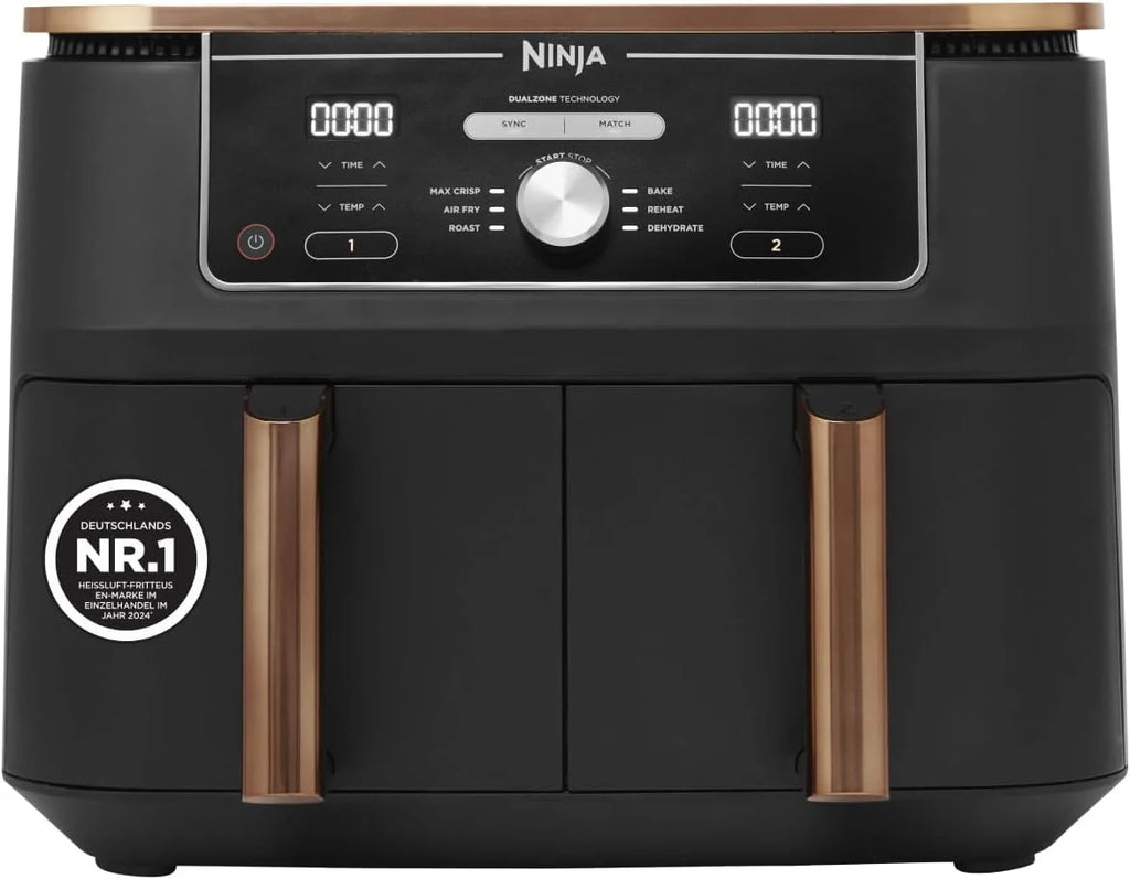 Ninja AF400EUCP Foodi MAX Dual Zone Heißluftfritteuse 9,5L – 6 Funktionen, 2470W, Kupfer/Schwarz