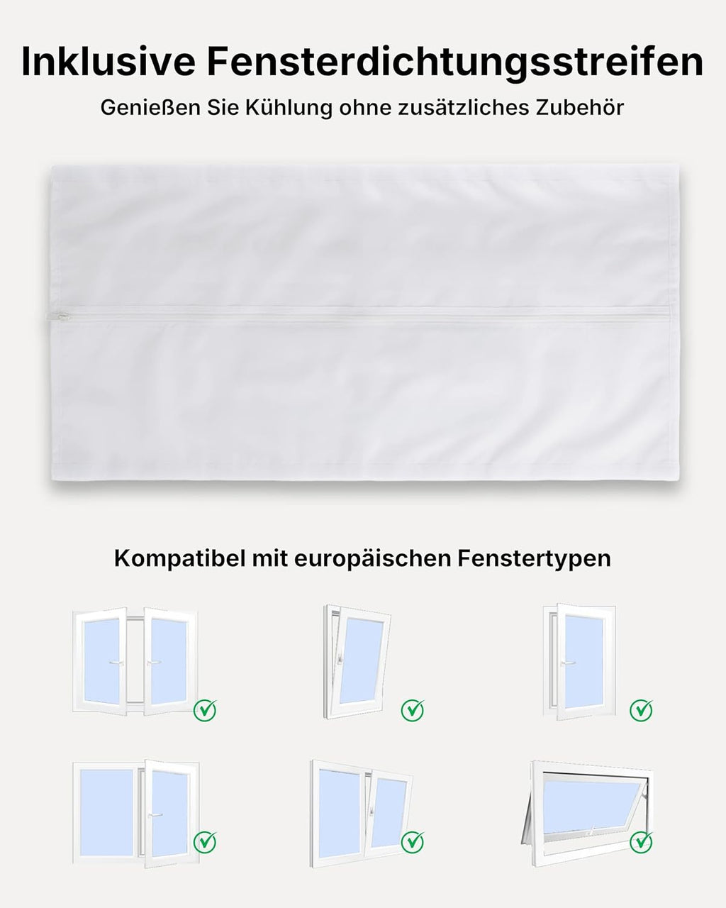 Mobile Klimaanlage 9000BTU 2,6Kw mit Abluftschlauch | 3-in-1 Mobiles Klimagerät | Fensterabdichtung | APP-Steuerung + Fernbedienung | Leiser Betrieb