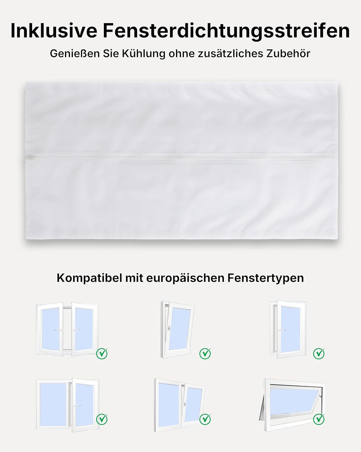 Mobile Klimaanlage 9000BTU 2,6Kw mit Abluftschlauch | 3-in-1 Mobiles Klimagerät | Fensterabdichtung | APP-Steuerung + Fernbedienung | Leiser Betrieb