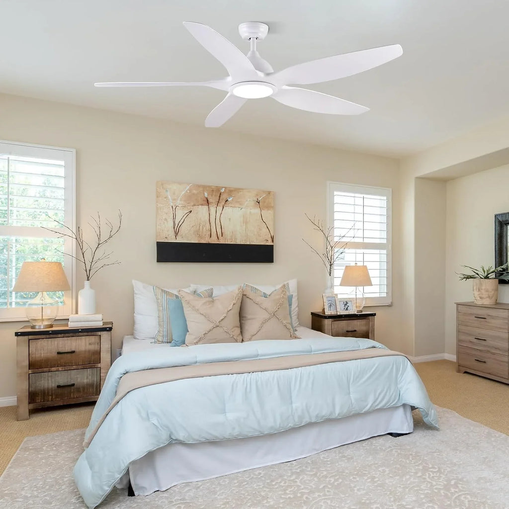 Newday 153cm Grande Ventilador de Techo Blanco con Luz y Mando a Distancia, LED Dimmer, Motor DC reversible para uso en verano e invierno, 5 aspas Silencioso para Dormitorio Sala de estar del Balcón