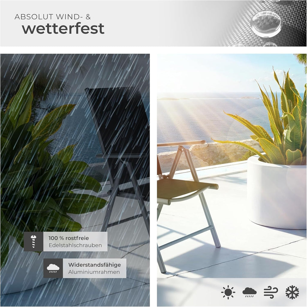 tectake® Aluminium Sitzgruppe 8+1, Gartenmöbel Set mit Stuhl und Tisch, klappbare Gartenstühle, Gartentisch mit Sicherheitsglas, wetterfeste Terrassenmöbel, für Garten Terrasse Balkon - anthrazit
