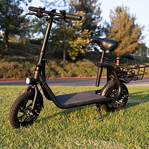 Patinete eléctrico plegable para adultos con asiento, motor sin escobillas de 450 W, neumáticos todoterreno de 12 pulgadas, autonomía de 32 km, ligero y portátil.