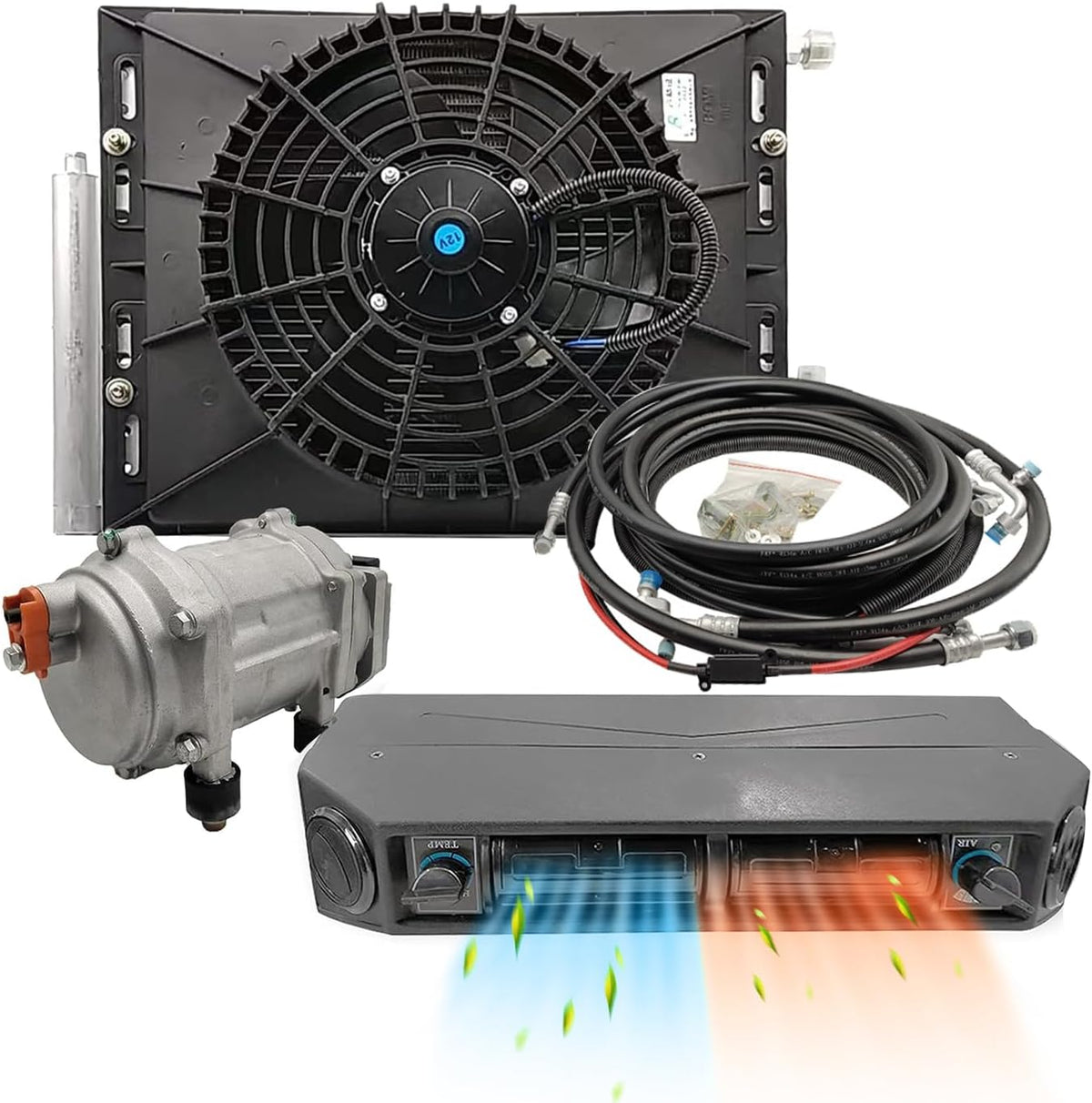 Kit de aire acondicionado eléctrico 12 V para debajo del salpicadero, sistema universal de CA 12V, apto para furgoneta, auto, RV, camión, autocaravana, barco, autobús
