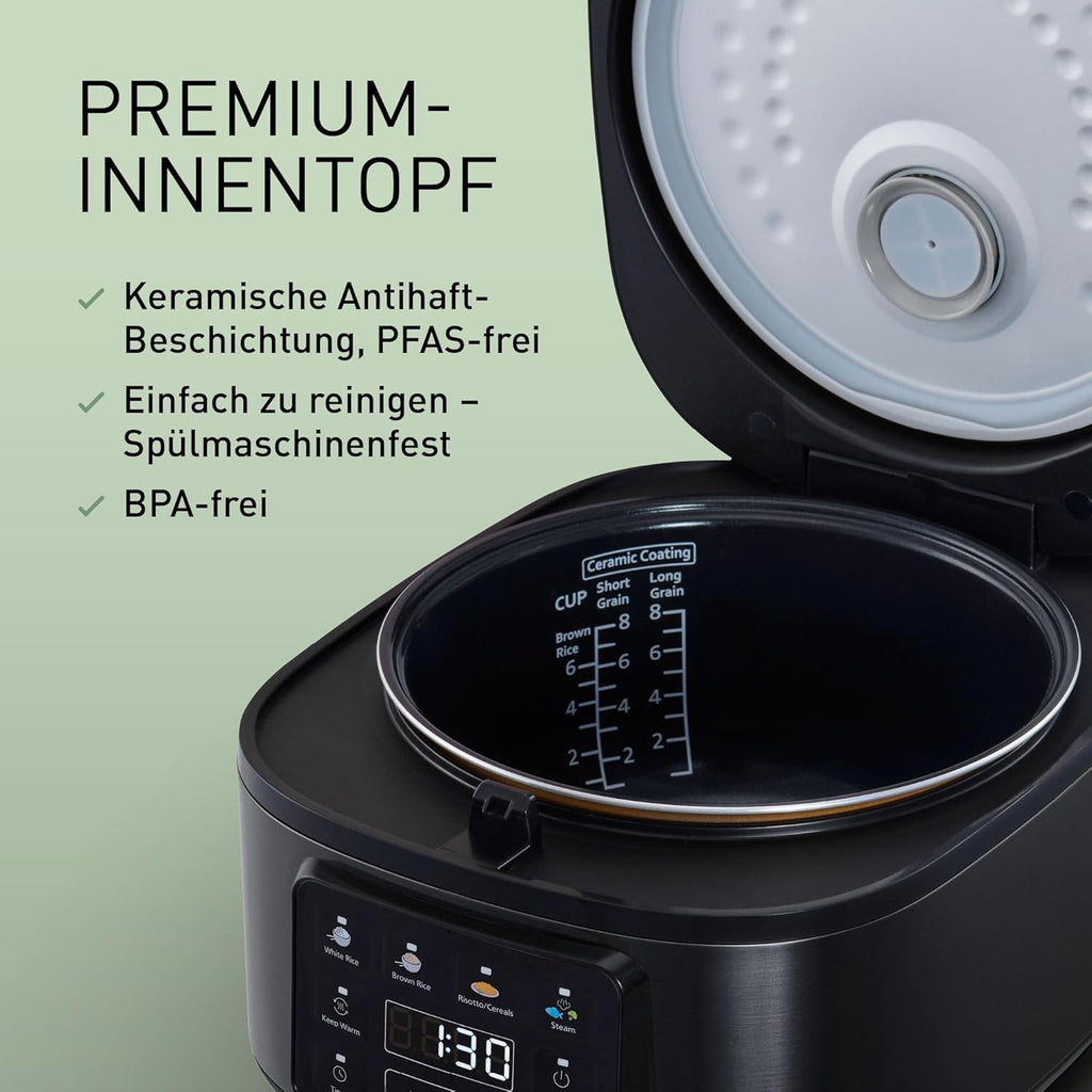 Panasonic SR-DA152KXE Automatischer Reiskocher mit Dampfgarer, Fuzzy-Logik, Wasserverhältnisanzeige, BPA-frei, Warmhalten, Startverzögerung, spülmaschinengeeignete Teile, vielseitig, schwarz