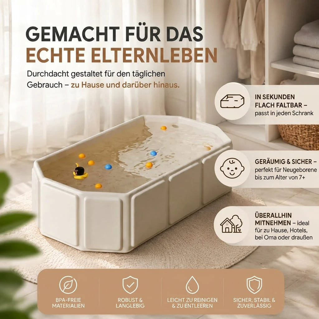 Faltbare Babybadewanne mit rutschfestem Boden | Wannenwelle