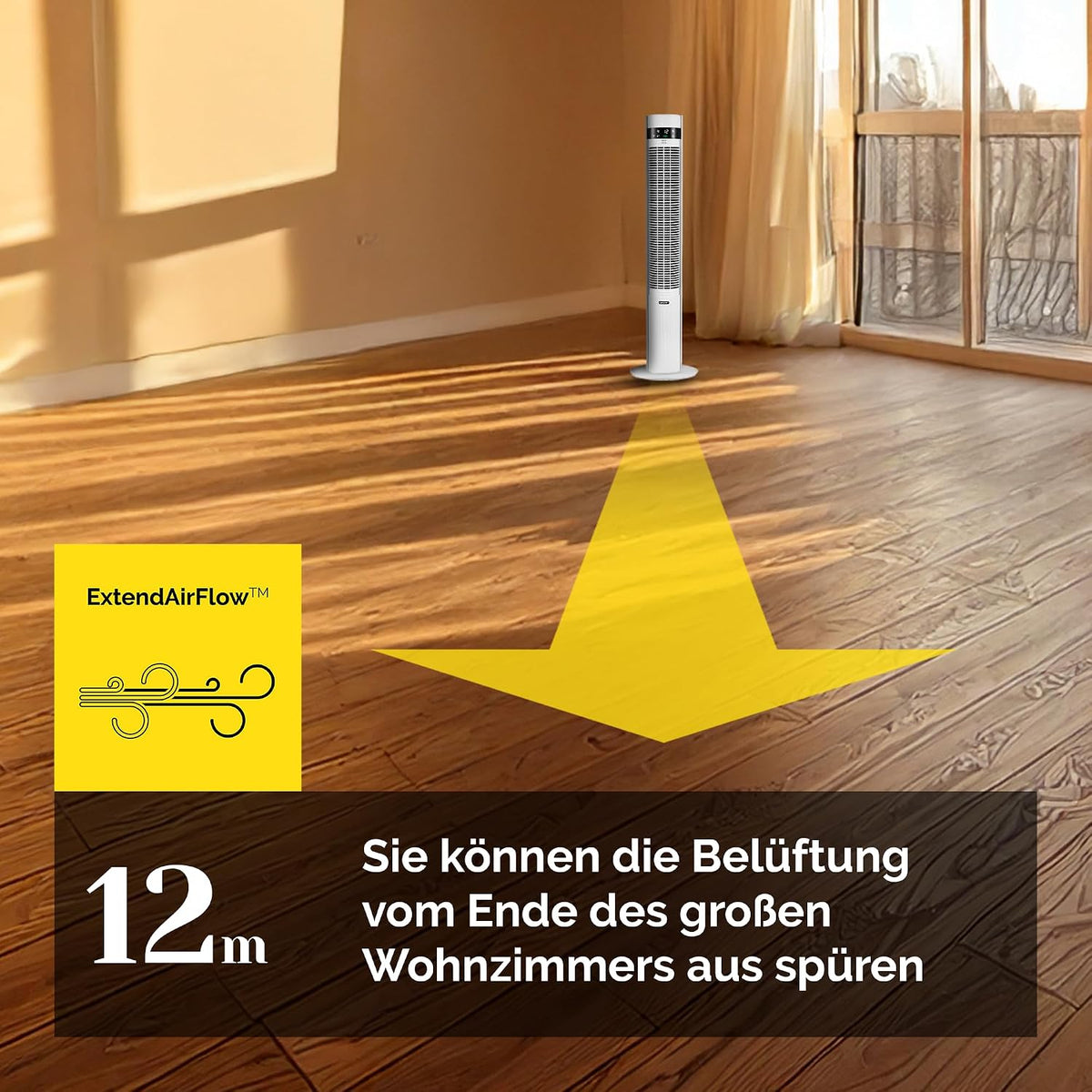 YOER 19dB sehr Leiser Turmventilator, 12 m Wurfweite, WLAN & App, 12 Geschwindigstufen 3 Modi 12h Timer 80° Oszillation, Ventilator mit Plasma-Ionisator für Schlafzimmer, CoolWhisper TF07W, weiß