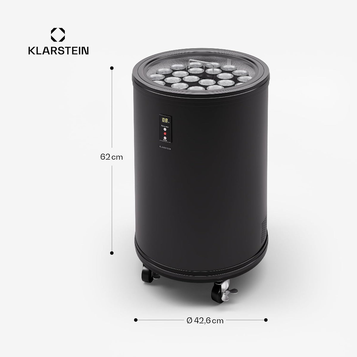 Klarstein Beersafe L Mini-Kühlschrank mit LED Display, Leiser Edelstahl-Kühlschrank, Indoor/Outdoor Getränkekühlschrank, Weinkühlschrank für Getränke, 30L Kühlschrank mit 360° Sicht, 0-16°C