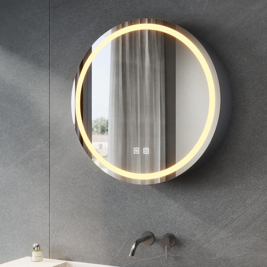 SONNI Badezimmer spiegelschrank mit Beleuchtung 3 einstellbar Lichtfarben Beschlagfrei Rund Spiegelschrank Bad mit Steckdose, Badschrank mit Spiegel und Ablage, Medizinschrank 60cm Dunkelgrau