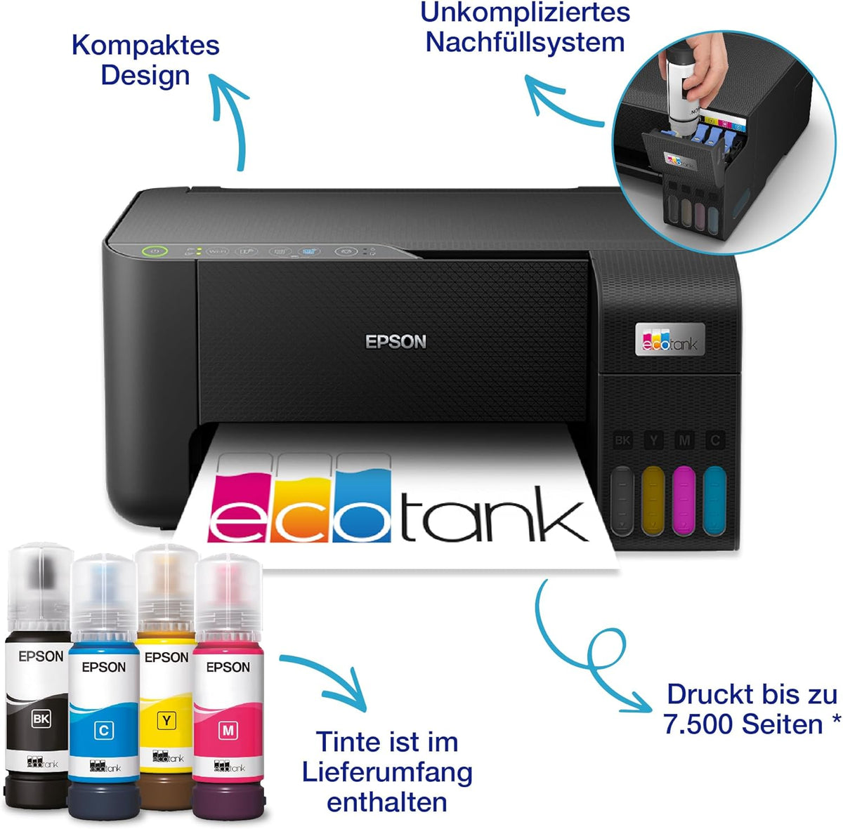 EcoTank ET-2862 Tintentankdrucker für vielbeschäftigte Haushalte WLAN A4 Drucken, Kopieren, Scannen inkl. Tinte für bis zu 3 Jahre