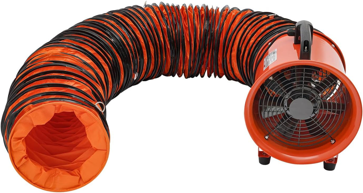 250mm Bauventilator 2580m³/h Industrieventilator Baugebläse mit 10M Schlauch Axialgebläse 2800/3300rpm Baulüfter für Fabriken Keller Stahlwerke Tunnel und Autowerkstätten