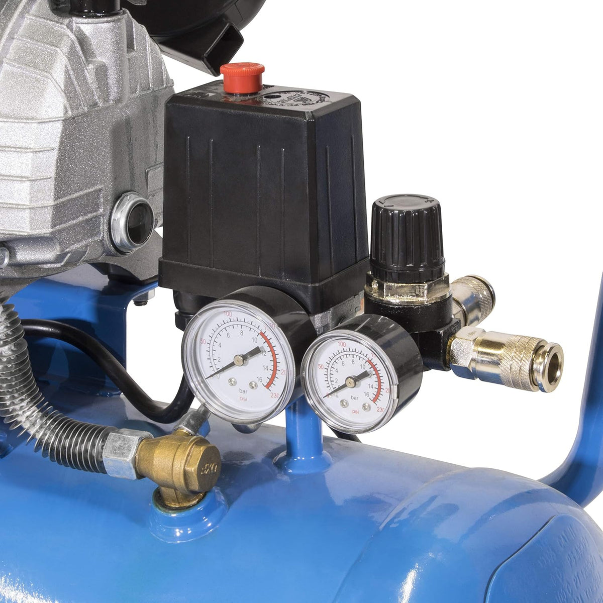Güde Kompressor-Set 405/10/50 15T(ölgeschmiert, 10 bar, 2200 W, 50 l Kessel, eff. Liefermenge 250 l/min, 2x Manometer, 2x Druckluftkupplungen, Sicherheitsventil  und  Ablassschraube, inkl. Zubehör-Set)