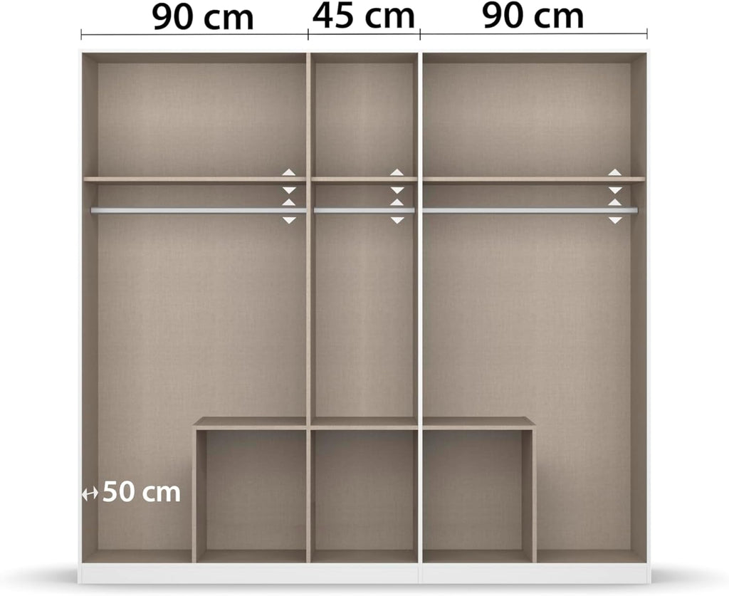 Rauch Möbel Mainz Schrank Kleiderschrank Drehtürenschrank Weiß-Grau metallic, Schwarz, 5-türig Spiegel, 6 Schubladen, Zubehörpaket Basic 3 Einlegeböden, 3 Kleiderstangen, grifflos BxHxT 226x210x54 cm