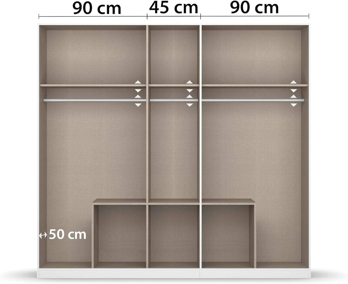 Rauch Möbel Mainz Schrank Kleiderschrank Drehtürenschrank Weiß-Grau metallic, Schwarz, 5-türig Spiegel, 6 Schubladen, Zubehörpaket Basic 3 Einlegeböden, 3 Kleiderstangen, grifflos BxHxT 226x210x54 cm