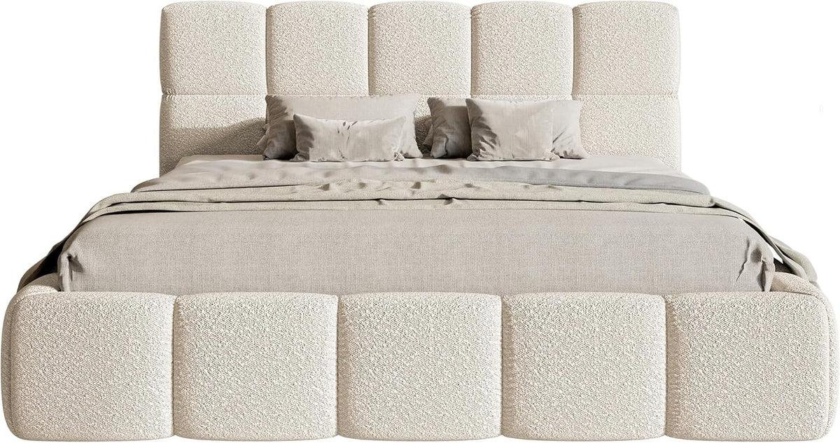 Selsey Bett Polsterbett Mit Stauraum Bettkasten 180 x 200 cm Boucle Gewebe Reißfest Cloudy Hellbeige