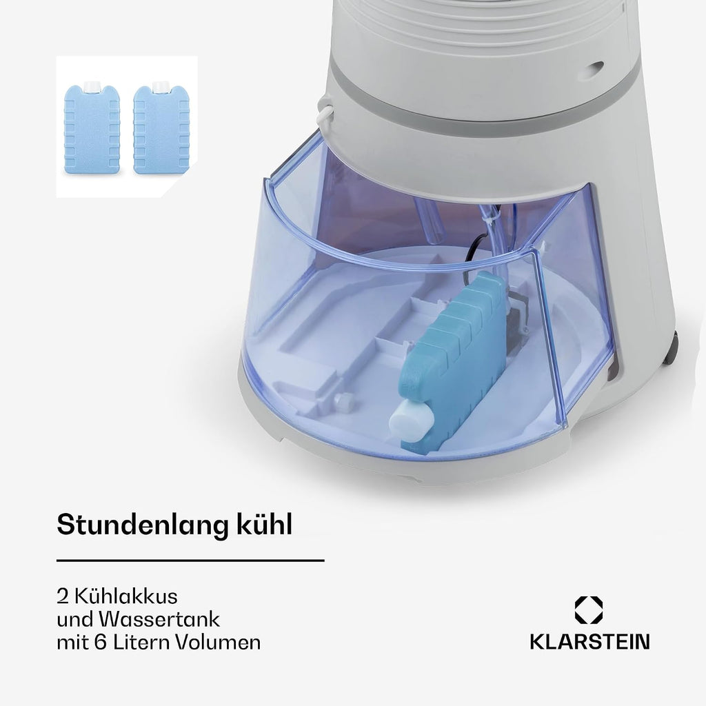 Klarstein 4-in-1: Smart Luftkühler, Ventilator, Luftbefeuchter & Ionisation I 6 L Wassertank, Oszillation, 30 W, 210 m³/h, Timer I Klimagerät ohne Abluftschlauch, Mobiles Klimagerät, Silber
