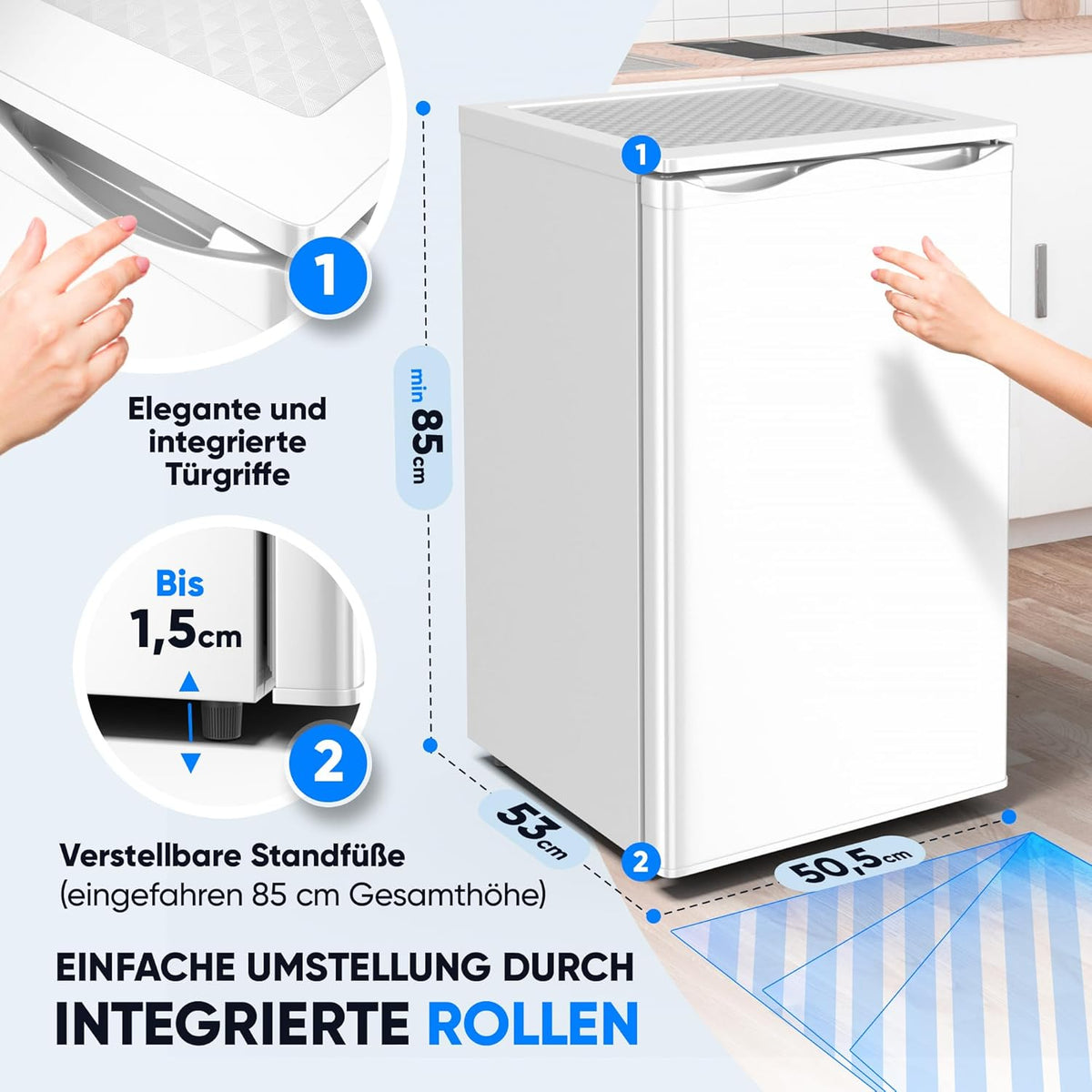 Stillstern Gefrierschrank Klein (73L) 4-Sterne-Gefrierfach -18°C ger. Energiever. Mini Freezer mit 3 Fächer, stufenlos reg. Temp., kleine Tiefkühltruhe, Türanschlag r./l. Tiefkühlschrank R600A Weiß