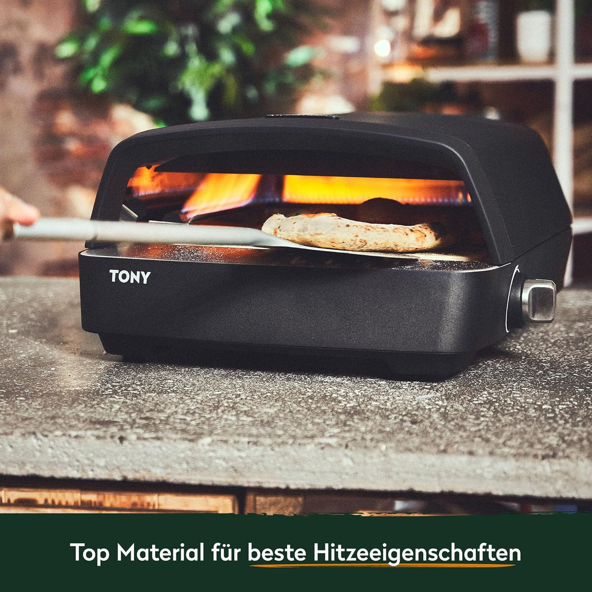BURNHARD® Gas Pizzaofen - TONY, 450 °C, Tragbarer 5,9 kW Outdoor Ofen für Pizza (58,5 x 47,7 x 24,8 cm) inkl. Cordierit-Pizzastein, geeignet für Terrasse, Balkon und Garten