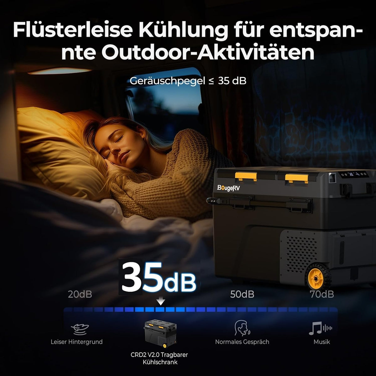BougeRV CRD2 V2.0 Kompressor Kühlbox 49L mit Gefrierfach Doppeltür Dualzonen Kühlbox Auto mit Rollen & Griff 12V/24V 230V Camping Kühlschrank Elektrische mit APP Steuerung, IPX4, -20℃~20℃ (2026 Neu)
