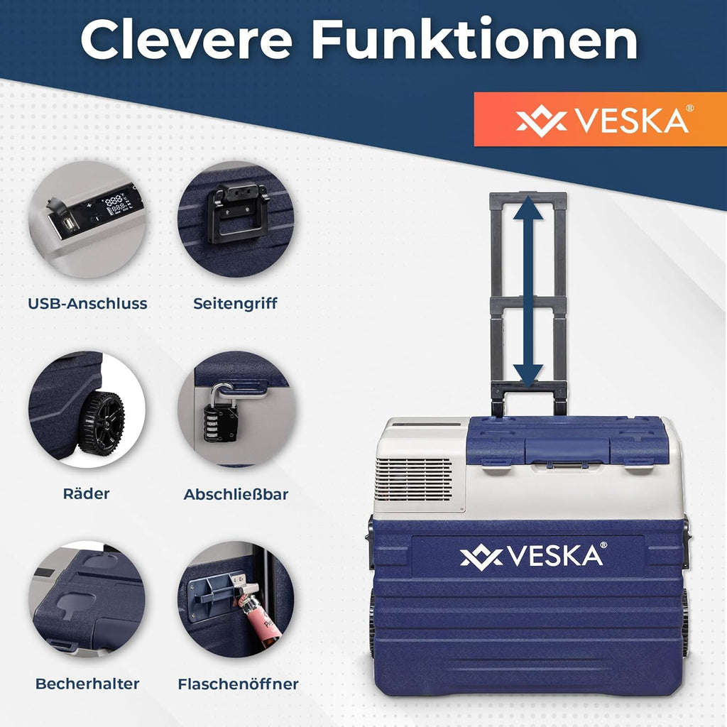 Kompressor Kühlbox elektrisch, Gefriertruhe mit APP-Steuerung, USB-Anschluss, 12/24V, 230V, Räder, transportabler Kühlschrank, Kühltruhe, Gefrierbox bis -20 °C für Auto, LKW, Boot (52L - anthrazit)