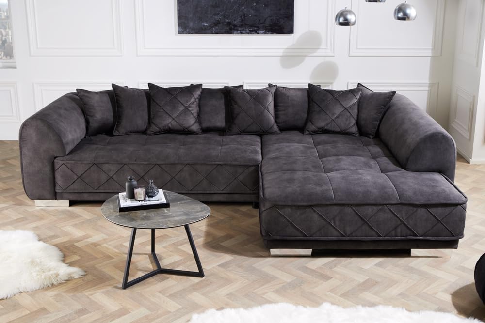 Riess Ambiente Modernes XXL Ecksofa DECADENCIA - 320cm - dunkelgrau Samt - Bigsofa inkl. Kissen
