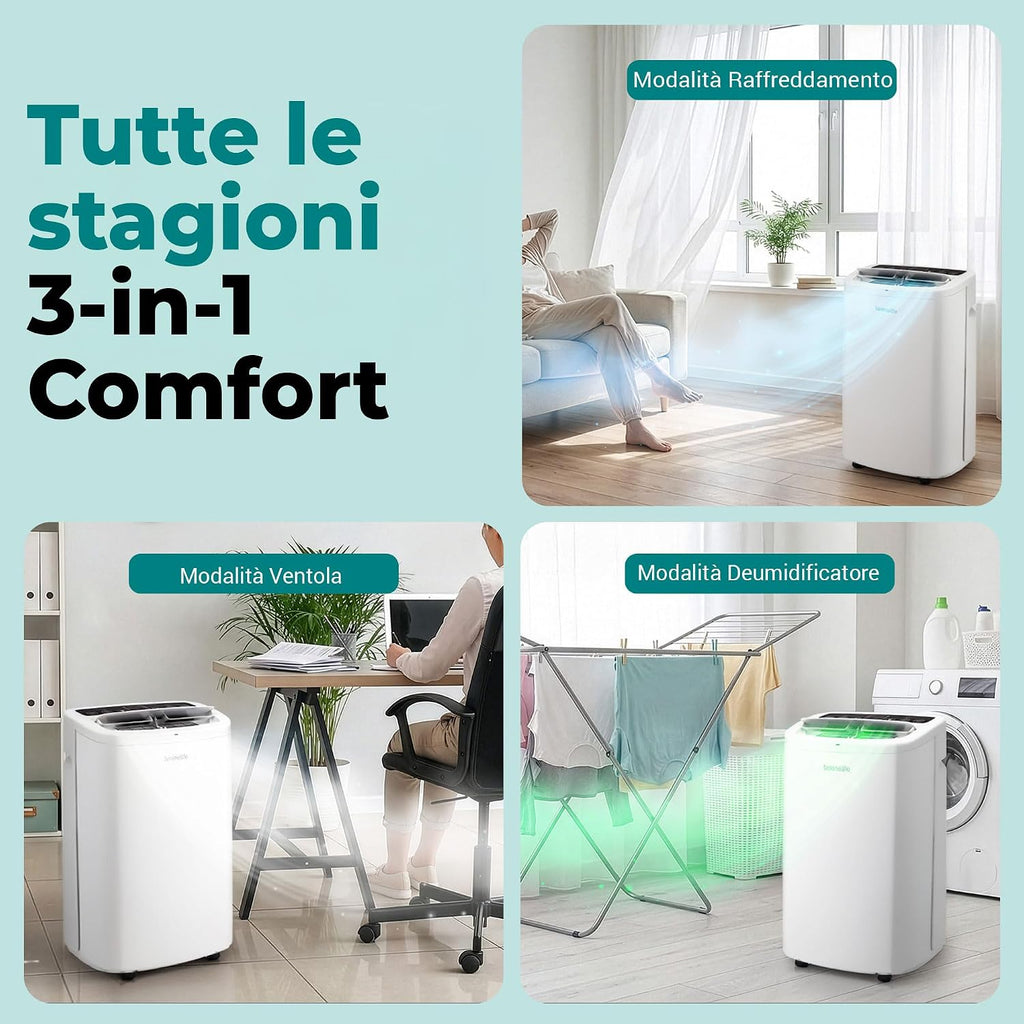 SereneLife Mobile Klimaanlage 4,1 kW 13000 BTU – Kleine Klimaanlage für Zimmer bis 105 m² Leise 52 dB Klimagerät fürs Schlafzimmer mit WLAN Entfeuchter, Lüfter, Fernbedienung