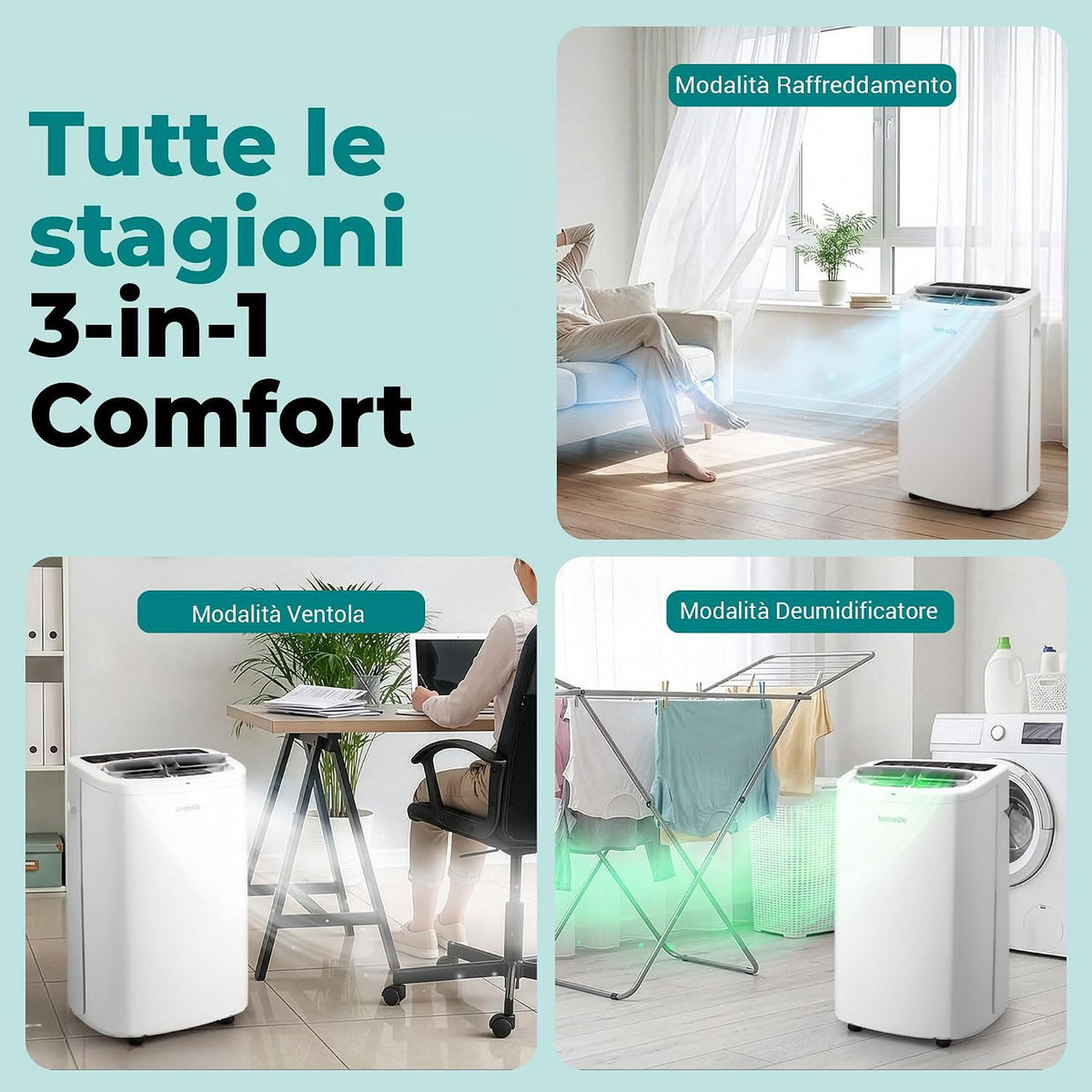 SereneLife Mobile Klimaanlage 4,1 kW 13000 BTU – Kleine Klimaanlage für Zimmer bis 105 m² Leise 52 dB Klimagerät fürs Schlafzimmer mit WLAN Entfeuchter, Lüfter, Fernbedienung